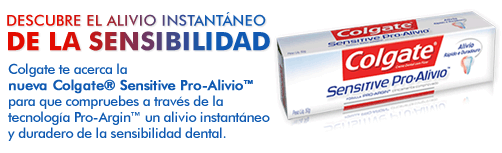 Colgate te acerca la nueva Colgate® Sensitive Pro-Alivio™ para que compruebes através de la
tecnología Pro-Argin™ un alivio instantáneo y duradero de la sensibilidad dental.